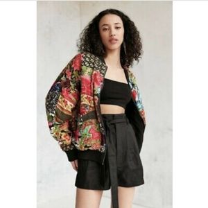 Reversible Floral & Black Oversized Bomber Jacket